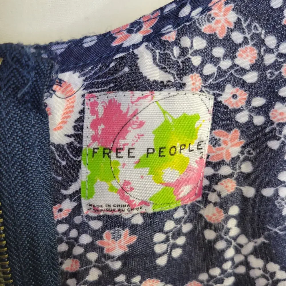 Free People Blue Pink Drop Waist Mini Sundress, S